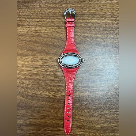Ecclessi Sterling Silver and Red Leather Oval Face Watch - Picture 3 of 6